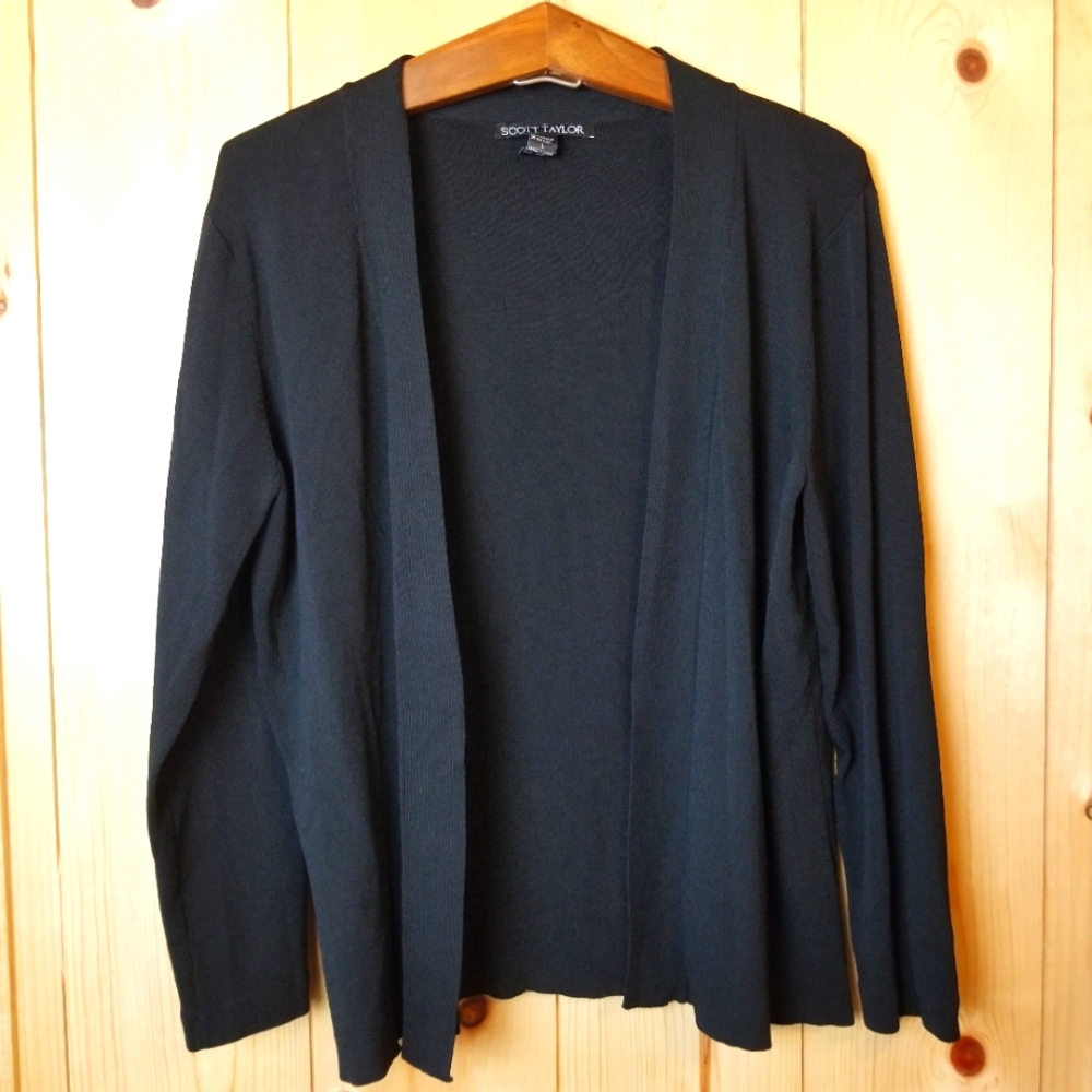 Scott Taylor Black Open Front Office Casual Collegiate Cardigan Sweater